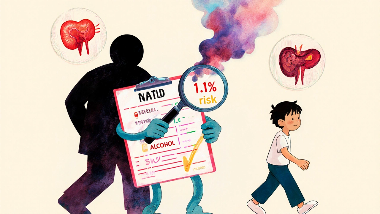 A medical chart with arms holds a blood test as shadowy heart attack looms, patient walks away confidently.