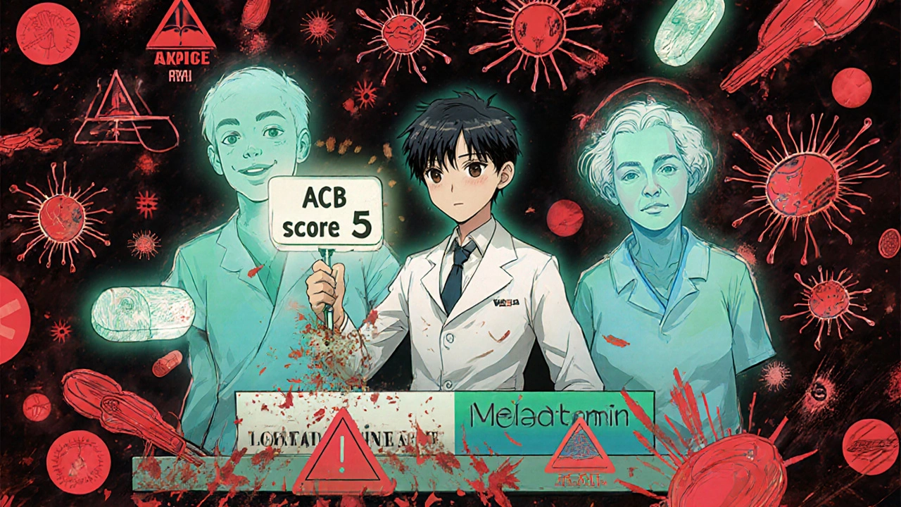 A pharmacist holding a warning sign as patient silhouettes dissolve, while safer alternatives glow softly in the background.