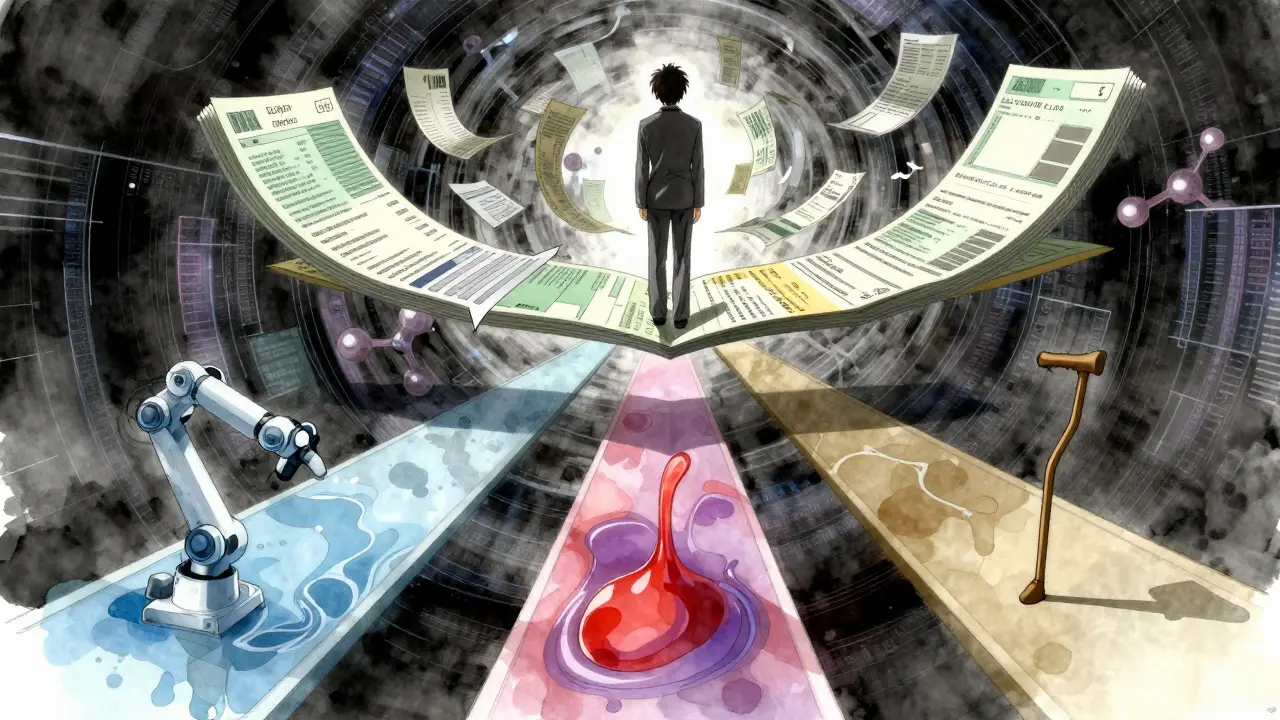 Abstract anime art of balancing treatment costs and options
