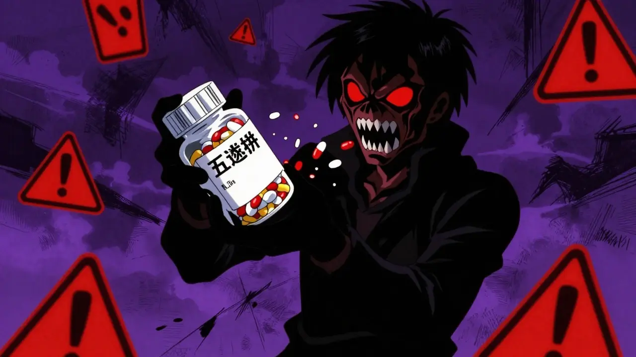 Dark anime illustration showing dangers of illegal drug sites