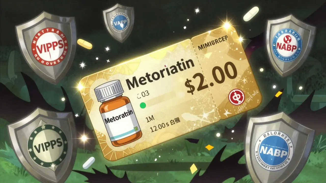 Anime depiction of discount coupons and safety shields protecting medication