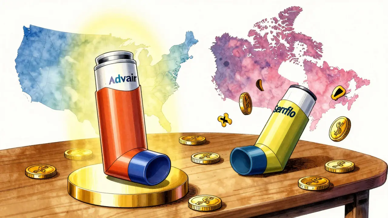 Comparison of brand-name inhaler with gold light vs generic with savings