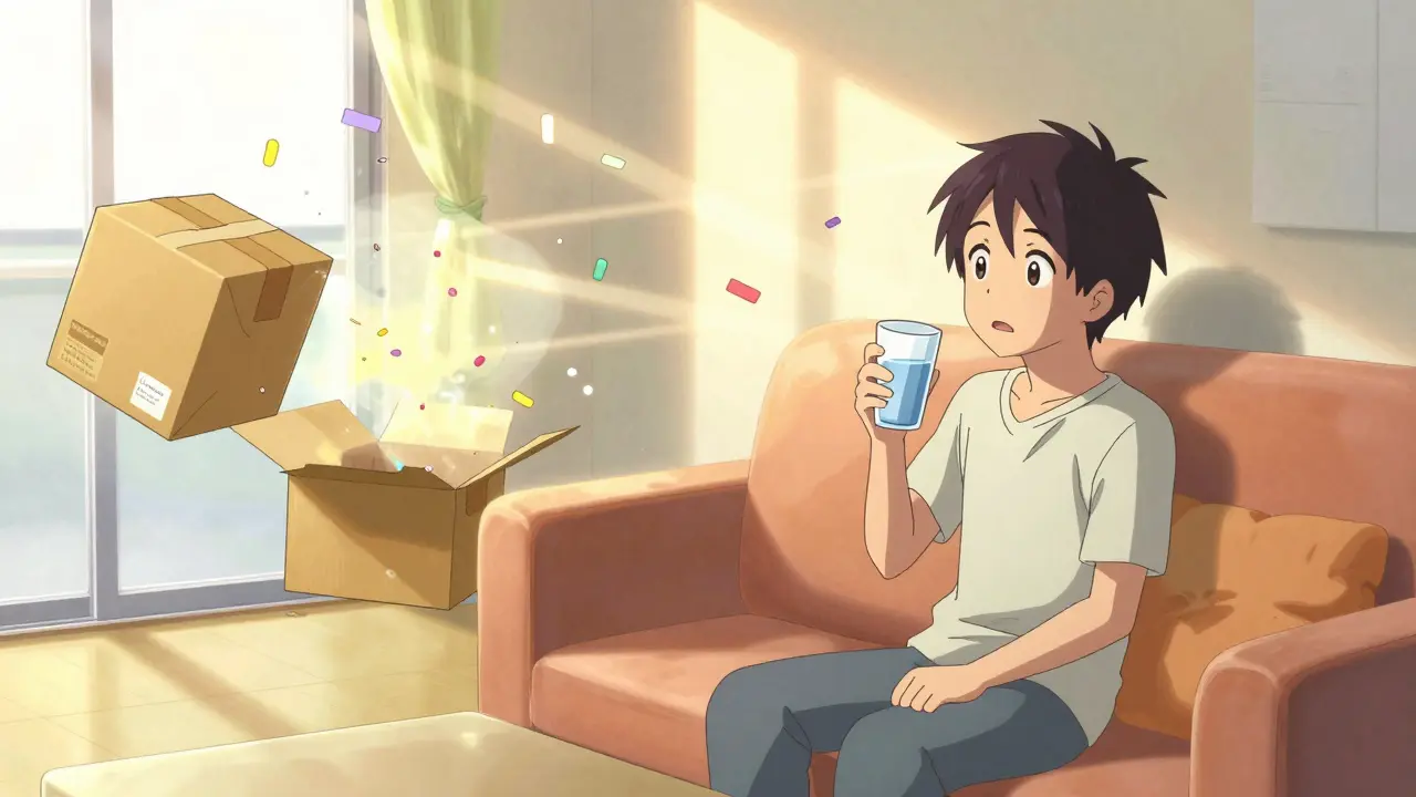 Stylized anime image of receiving medication delivery with a sense of relief.