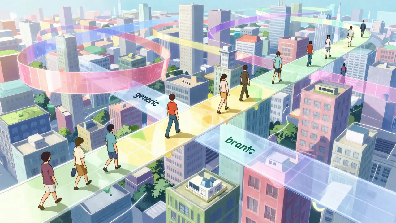 Colorful ribbons of data showing patient outcomes, illustrating clinical studies in anime art.