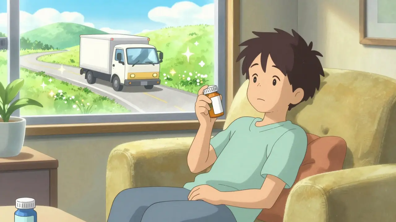 Relaxed anime character enjoying cheap meds delivered to home