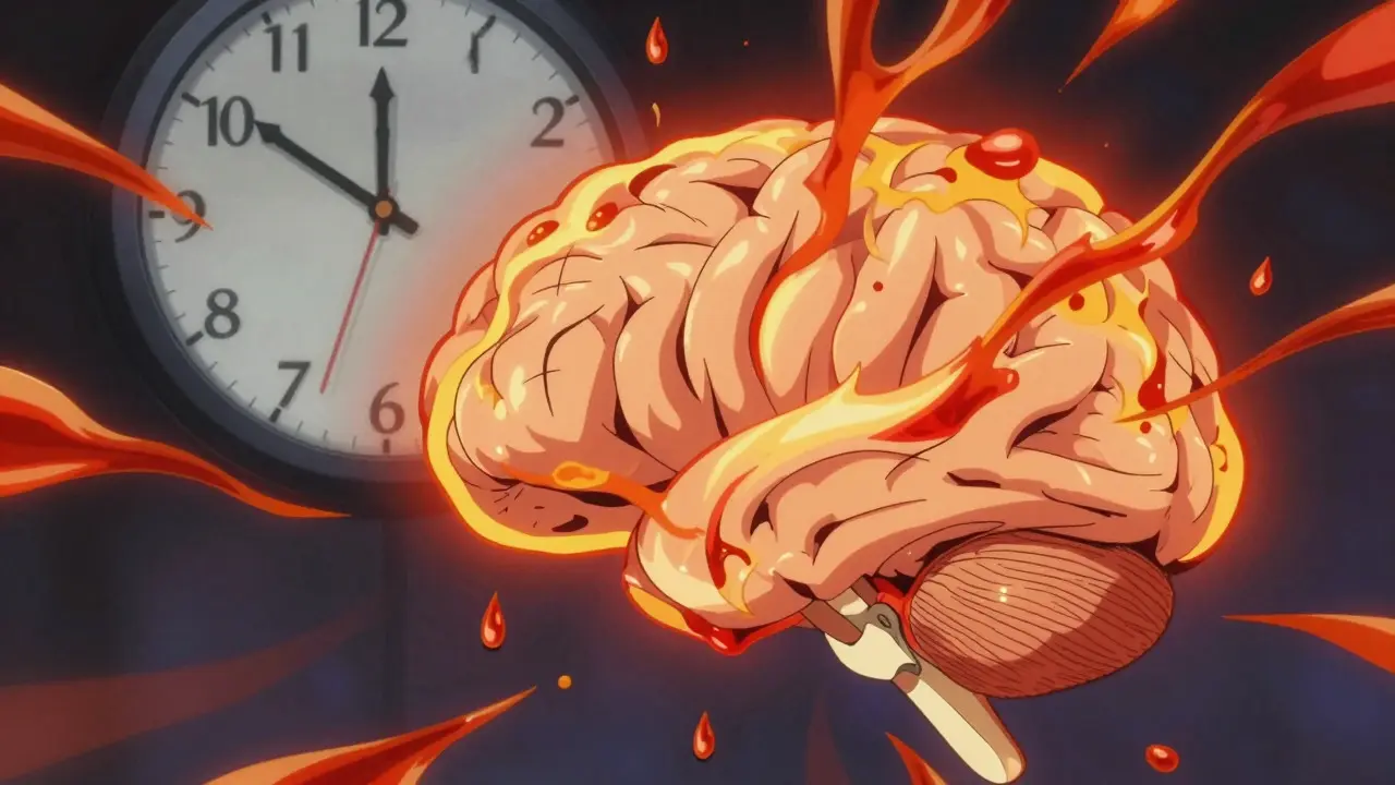 Stylized brain glowing with intense sleep pressure energy