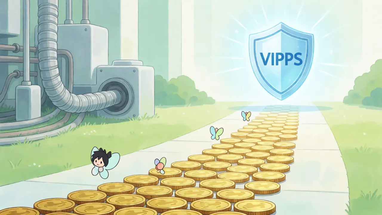 Anime style path of coins leading to a safe shield with floating pills